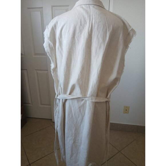 Mlle Gabrille Women's Button Front Shirt Dress Size 2X Cream Belt Collared Boho - Picture 3 of 16